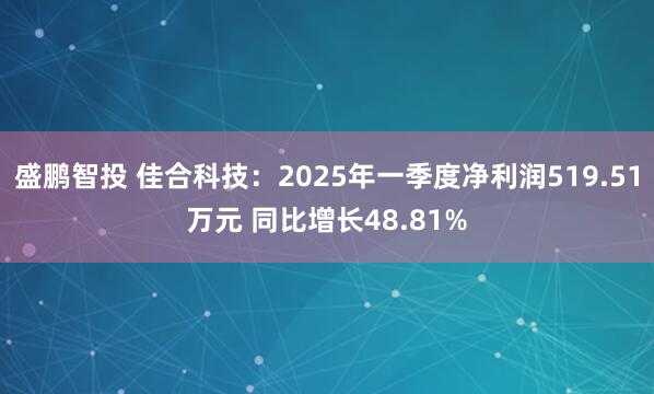 盛鹏智投 佳合科技：2025年一季度净利润519.51万元 同比增长48.81%